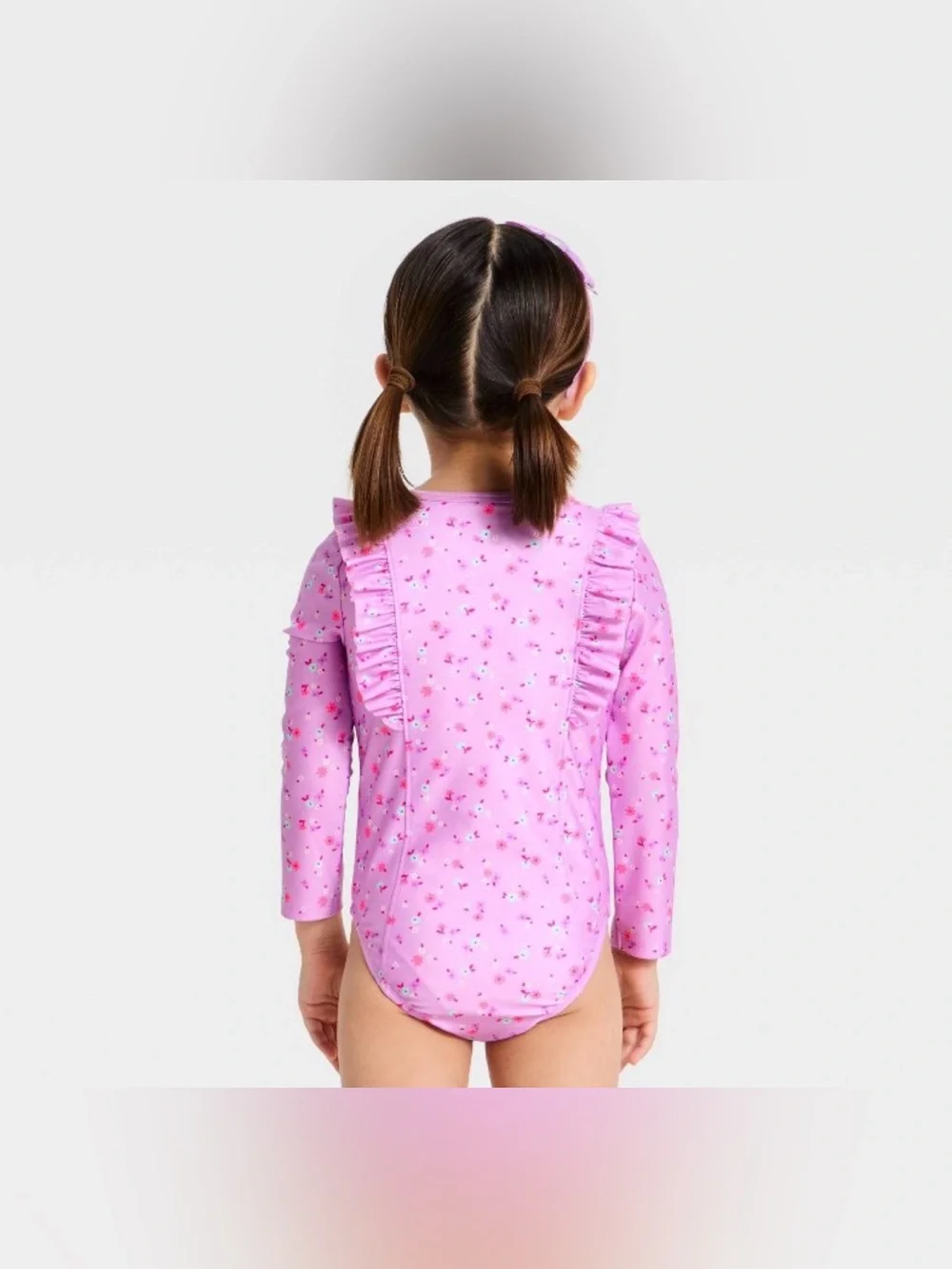 Cat & Jack Pink Floral Ruffle Long-Sleeve One-Piece Swimsuit